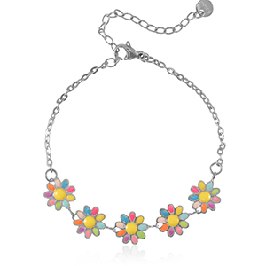 Stainless steel bracelets flowers Pastel Multicolour-Silver