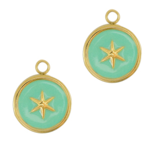 Stainless steel charms star Gold-Turquoise blue