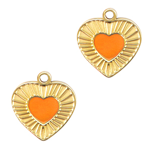 Stainless steel charms heart Neon Orange-gold