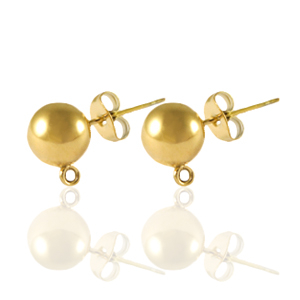 Stainless steel earrings / earpins with loop 6mm Gold