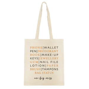 Cotton bags "Bag status one big mess" Ecru Beige