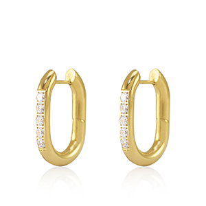 Stainless steel earrings creole cubic zirconia oval 20x13.5mm Gold