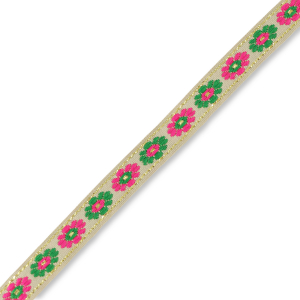 Ribbon with flowers Beige-Green-Pink