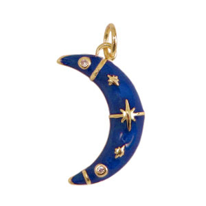 Brass TQ metal charms moon enamel Gold-Blue