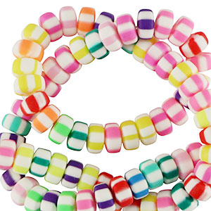Polymer beads rondelle 7mm Multicolour Stripes