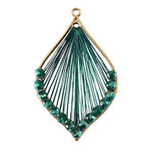 Crochet pendants with macram&eacute; bead cord and faceted beads drop Gold-Metallic Dark Green