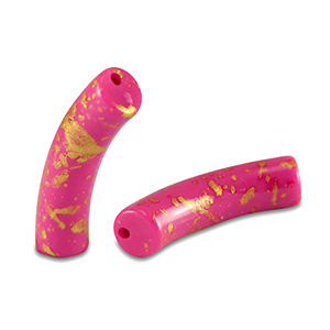Acrylic beads tube shiny Fuchsia Pink-Gold