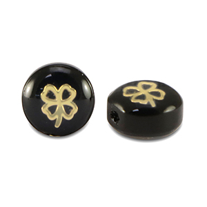 Glass beads rondelle clover Black-Gold