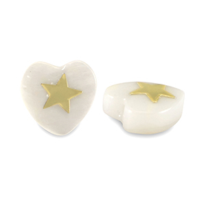 Glass beads heart shell look star White-Gold