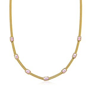 Stainless steel snake necklaces crystal Gold-Pink