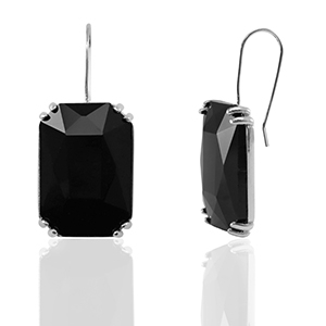 Crystal Glass earrings / earpins rectangle Black-Silver