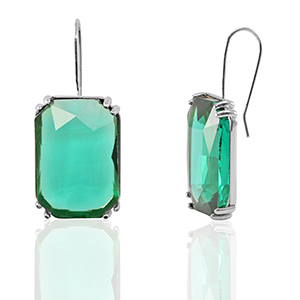 Crystal Glass earrings / earpins rectangle Green-Silver