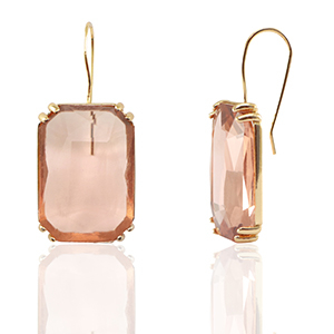 Crystal Glass earrings / earpins rectangle Peach-Gold
