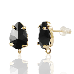 Crystal Glass earrings / earpins with loop drop Black-Gold