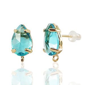 Crystal Glass earrings / earpins with loop drop Blue-Gold