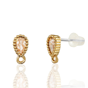 Crystal Glass earrings / earpins with loop drop Peach-Gold