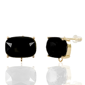 Crystal Glass earrings / earpins with loop rectangle Black-Gold