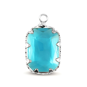 Crystal glass charms rectangle Aquamarine Blue-Silver
