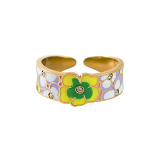 Stainless steel rings flower Gold-Multicolour
