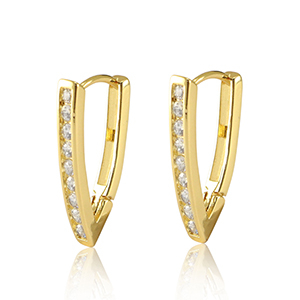 Brass TQ metal earrings creole cubic zirconia Gold