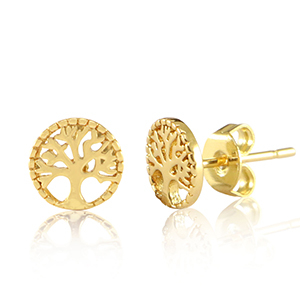 Brass TQ metal earrings / earpins tree of life Gold