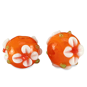 Hand-painted Glass beads flower Orange-White