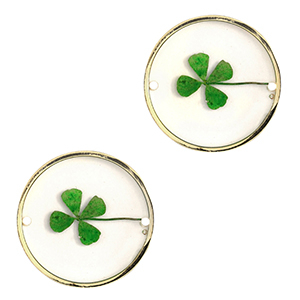 Connectors with dried flowers 20mm Gold-Green