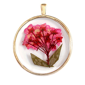 Charms with dried flowers Gold-Pink Green