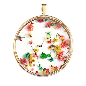 Charms with dried flowers Gold-Pink Yellow Green