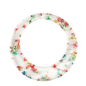 Resin pendants with dried flowers 39mm Gold-Multicolour