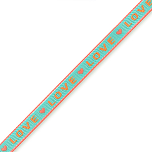 Ribbon text "love" Turquoise-Orange
