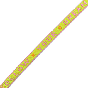 Ribbon text "follow your dreams" Paisley Purple-Lime Green