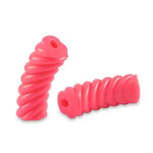 Acrylic tube beads twisted Neon Coral Red