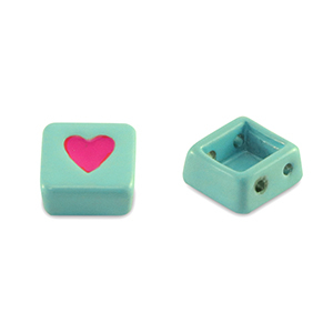 Tile beads square Ocean Blue-Magenta Pink