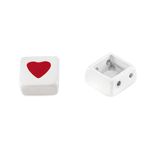 Tile beads square White-Red