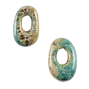DQ greek ceramic beads oval mosaic Ocean Wave Green-Brown