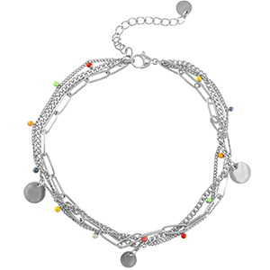 Stainless steel anklets coins Silver-Multicolour