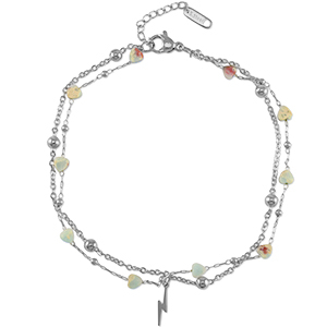 Stainless steel anklets stone heart Silver-Blue