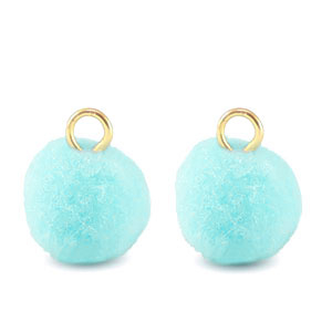 Pompom charms with loop 10mm Gold-Aquamarine Blue