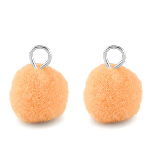 Pompom charms with loop 10mm Silver-Salmon Orange