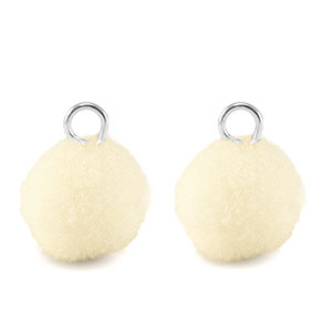 Pompom charms with loop 10mm Silver-Off White