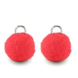 Pompom charms with loop 10mm Silver-Neon Pink