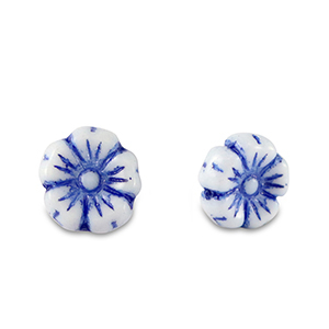 Czech Beads Flower 7mm Strong Blue-White