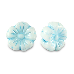 Czech Beads Flower 9mm Light Blue Metallic-White