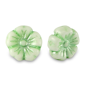 Czech Beads Flower 9mm Paled Green Metallic-White