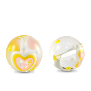Hand-painted glass beads heart Transparent-Yellow White