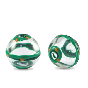 Hand-painted glass beads 14mm Transparent-Green Orange