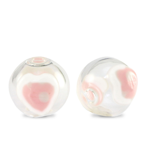 Hand-painted glass beads 14mm Transparent-White Soft Pink