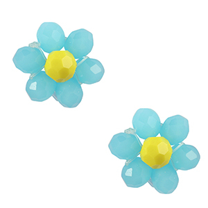 Top Faceted charms flower Sky Blue-Yellow