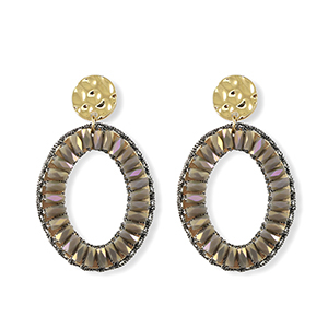 Top Faceted earrings oval Gold-Lavender Grey